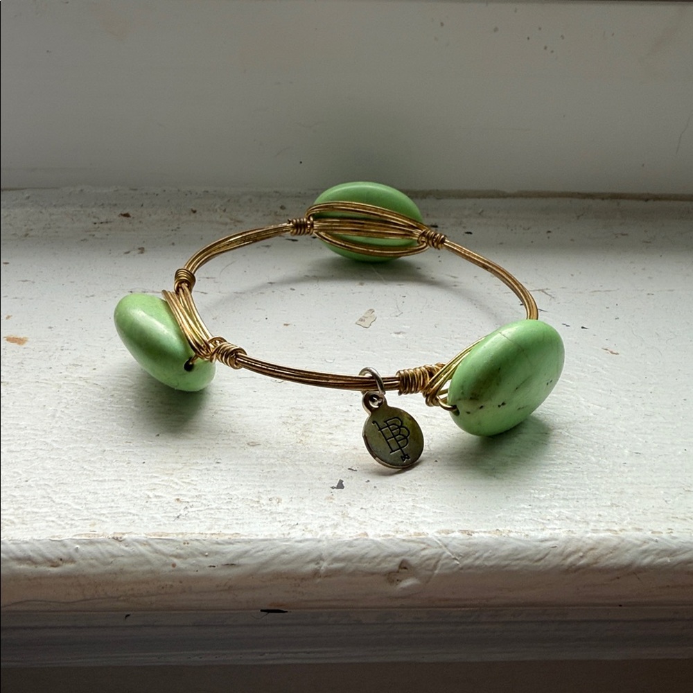 Bourbon and Bowties Green Beaded Wire Bracelet